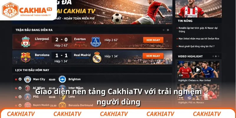 Giao diện nền tảng CakhiaTV với trải nghiệm người dùng
